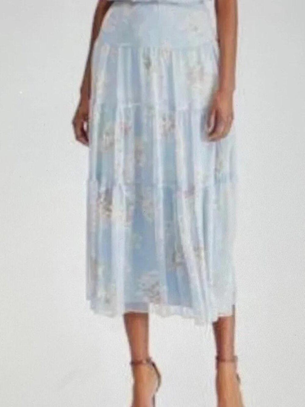 Gauzy georgette blue floral prairie midi skirt Lauren Ralph Lauren cottagecore